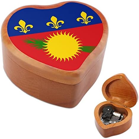 Guadeloupe знаме дрвена музичка кутија Heart Hearth Music Box Grature Diden Clockwork Musical Box Difts