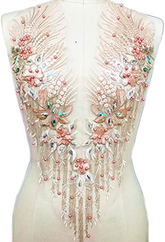 MJWDP High-end брадавини ригистони извезени цветни розови чипка деколте v-вратот јака исечена облека за шиење на свадбена чипка апликација