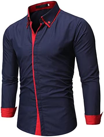 XXBR 2022 Нови кошули за мажи, копче со долг ракав со долги ракави надолу во кошули Блок Блок крпеница Бизнис Обични кошули врвови