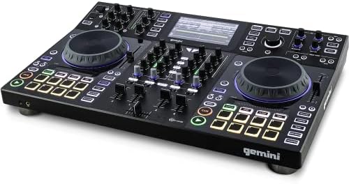 Gemini Sound SDJ-4000 Standalone/MIDI контролер DJ опрема Конзола Табела со 2 палуби, 4 канали аудио миксер, тркала за капацитивни џогирање на допир и 7 инчен HD екран
