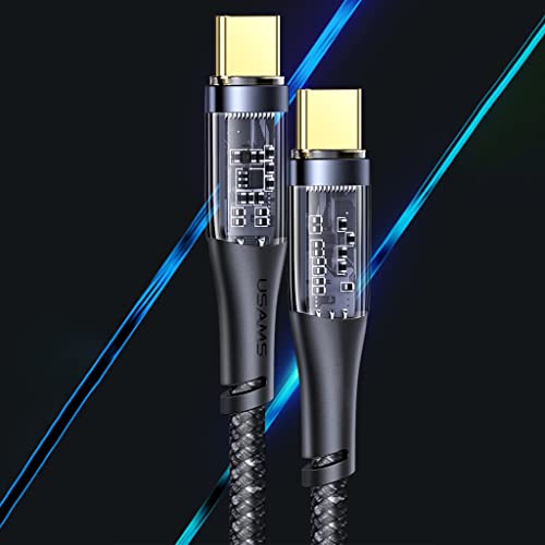 USAMS 100W USB C до USB C кабел 4ft, Type C Charger 5A Брзо кабел за полнење, USBC на USBC кабелот компатибилен со MacBook Pro 2021,