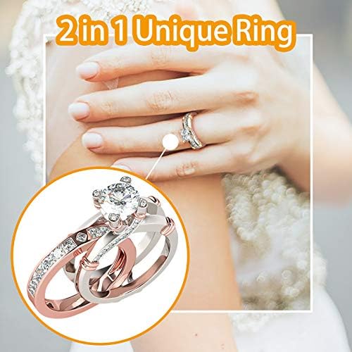 Ангажиран венчален прстен сет за жени 925 сребрена рунда исечена кубна цирконија ветува годишнина прстени со странични камења