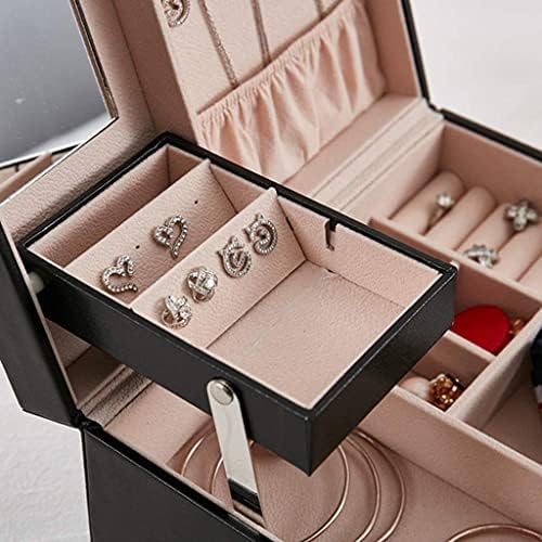 Кутија за накит Кутија За Накит Кожни Монистра Кадифе Со Огледало За Заклучување Повеќеслојна Голема Кутија За Складирање Накит Европска Кутија