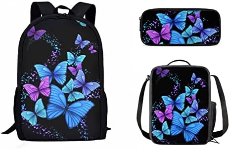 Салабомија Ранец За Печатење пеперутки за Деца Девојки, 17 Инчи Дневен Пакет Лесна Торба За Книги За Рамо За Ученик, Топлинска Изолирана Кутија