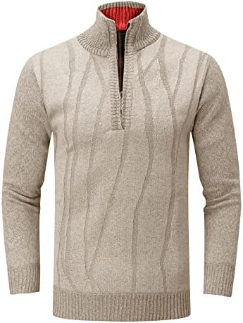 БЕУУ Џемпер Пуловер За Мажи, Зимска Пролет Половина Патент Стојат Јака Дното Плетени Топло Повик Тенок Одговара Џемпери