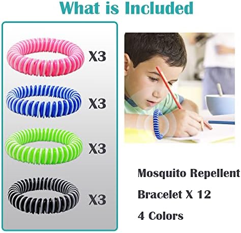 Buggybands 12 парчиња нараквици за комарци, резистентни рачни ленти за деца и возрасни, природни состојки и без DEET, безбедна внатрешна