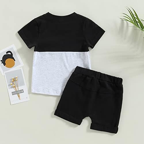 Облека за бебиња за бебиња за бебиња од маички, поставени кратки ракави во боја на џеб, маици за маици, панталони со шорцеви 2 парчиња летни облеки