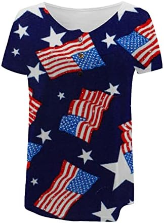 4 -ти јули во САД знаме Туника врвови за жени скријте ја маицата лето -лесен празник за кратки ракави на кратки ракави нагоре v вратите блузи