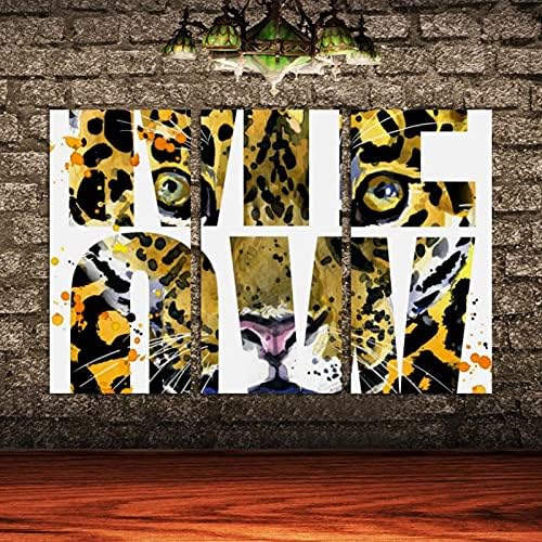 Wallидна уметност за дневна соба, маслено сликарство на платно големо врамена леопард акварел позадина meow апстрактна шема уметнички дела за