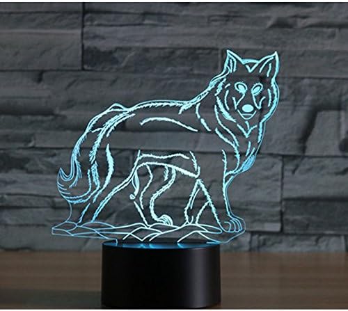 Jinnwell 3D Wolf Dog Animal Night Light Light Light Illusion 7 Color Cholor Touch Switch Table Table Decoration Decoration