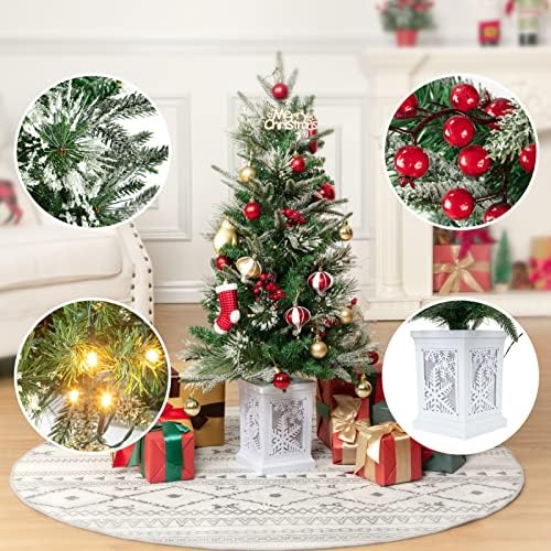 3FT Mini Prelit Premium Snow собра вештачка новогодишна елка, пред-осветлена Божиќно дрво за Божиќна декорација, забавна декорација, дом,