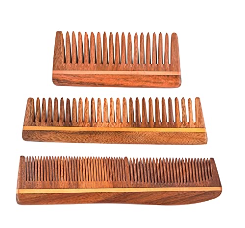 Ајан рачно изработен природен чист здрав дрвен чешел широк заб за раст на косата, чешел против првут за жени и мажи