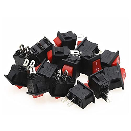 15pcs мини рокер прекинувач SPST црна и црвена снимка во копчето за прекинувачи AC 250V 3A/125V 6A 2 PIN I/O 10 × 15 mm On-Off Switch Mixed
