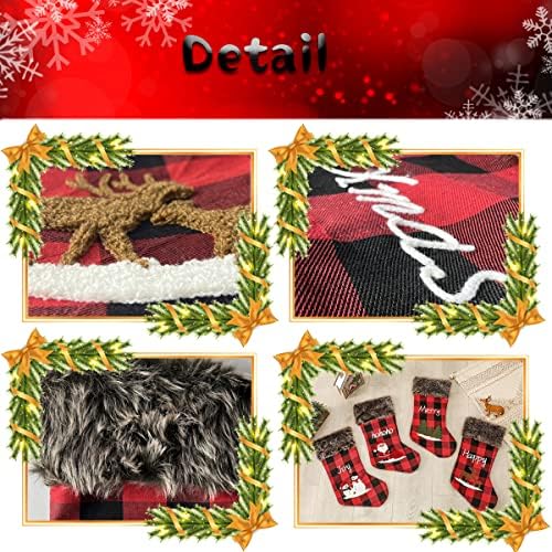 Божиќни Чорапи-4 Комплети 18,5 Џиновски Црвени Црни Биволи Карирани Божиќни Чорапи Украси Со Новогодишна Елка, Дедо Мраз, Снешко, Ирваси-Висечки
