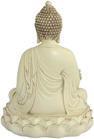 Буда жлеб за лекување медицина Буда статуа со елегантна бела завршница и изработена од леано камен во минималистички спокоен дизајн | Висок 11,5