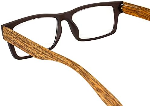 Глобална визија дрво Премиум читач очила поликарбонат кафеава рамка со симулиран храм на дрва, акрилик, чисти леќи за читање +3.0 Зголемување на очила за читање за ма
