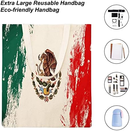 Мексико знамето Doodle Canvas Tote торба за еднократна торба за намирници за намирници со рачки за мажи жени 38x41cm