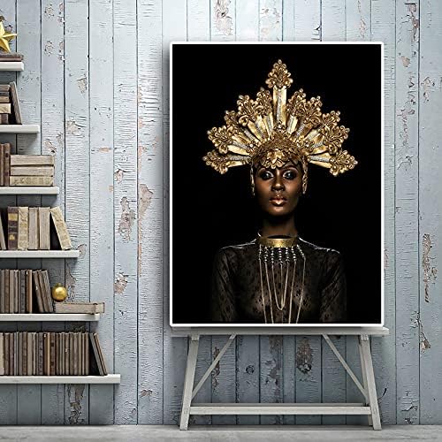 Апстрактна златна круна црна африканска масло сликарство на платно постери и отпечатоци скандинавска wallидна уметност слика за напредно сликарство за нафта