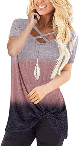 Блуза дами краток ракав 2023 памук против вратот графички лабав вклопување опуштено вклопување завој Топ маица за тинејџерски