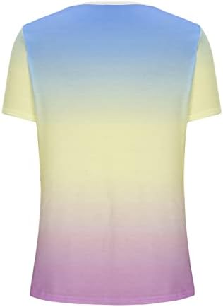 Tshirt Ladies 2023 Краток ракав длабок V врат чипка памук градиент цветна графичка блуза кошула за тинејџери девојки cz