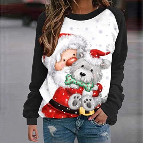 Womenените пулвер, џемпери за џемпери, случајни Божиќни печатени врвови со долги ракави, слатки смешни бои за бои за одмор