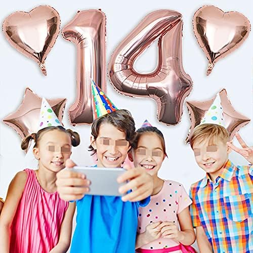 Yijunmca 31pcs 14 -ти роденденски балон украси Среќен роденден Банер број 14 балон starвезда со фолија балон хелиум бел латекс балон