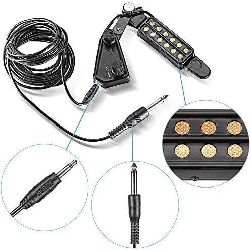 TraderPlus 12 Sound Sound Shoothole Pickup Acoustic Electric Transducer за акустична гитара магнетна пред -засилувач со контрола на тон и волумен,