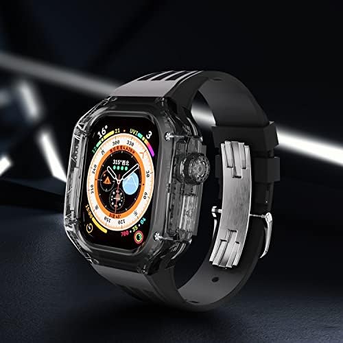 Ексил Транспарентен мод Комплет кутија за Apple Watch 49мм гумен спортски опсег за iWatch Series Ultra 8 Silicone Watch Strap
