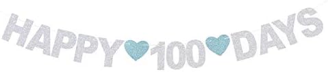 Сребрена Сјајот Среќен 100 Дена Банер - Бебе Туш бебе 100-Ти Ден Партија Знак Украси