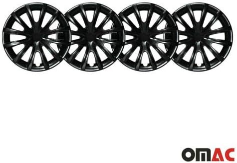 Hubcaps OMAC 16 инчи за Nissan Rogue Black -Black 4 PCS. Покривање на бандажи на тркалото - капачиња за центри - Замена на надворешната гума за автомобили