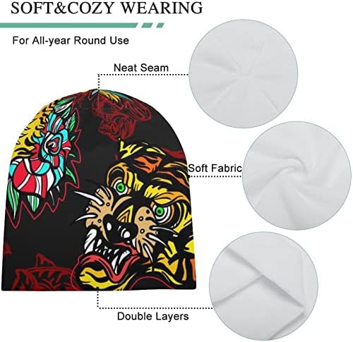 Baikutouan Tigers Pattern Print Beanie Hats за мажи жени со дизајни капаче за череп