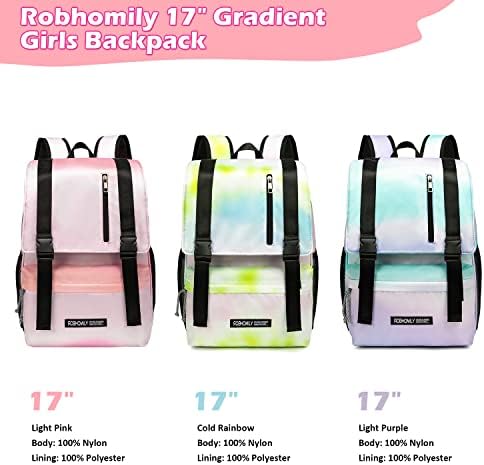 Ранец за девојчиња Робомилија за средно училиште 17 инчи голем капацитет лесен училишен ранец за тинејџери девојки со водоотпорна ладна бојата