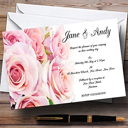 Зоолошката Градина Со Картички Прекрасни Пастелни Розови Влажни Рози Персонализирани Покани За Венчавки