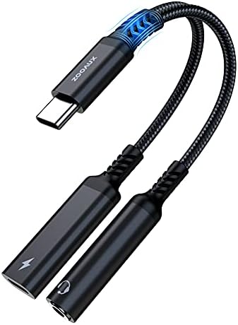 Zooaux USB C до 3,5 mm Адаптер за слушалки и полнач, 2 во 1 USB C до AUX аудио приклучок со PD 60W Брзо полнење кабел за кабел за
