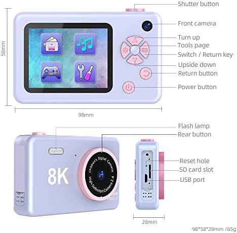 Дигитална камера за деца момчиња за девојчиња - 48MP Детска камера со 32 GB SD картичка, Full HD 1080p Предни и задни камери за полнење мини