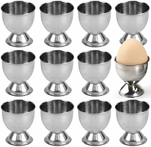 12 Еез Единечни Чаши За Јајца Нерѓосувачки Челик Меко Варени Јајца Држач За Чаши Стојат Кујна