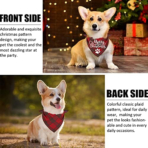 4 пакувани кучиња роденденски бандани - Класичен триаголник Среќен Божиќен печатење карирана есен Божиќ