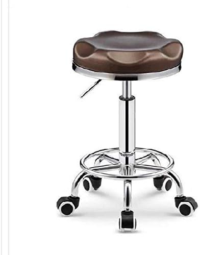 Столче за облекување на косата со тркала ， прилагодлива столче на седло со кафеава ПУ синтетичка кожа седиште ， Прилагодлива висина 45-58 см
