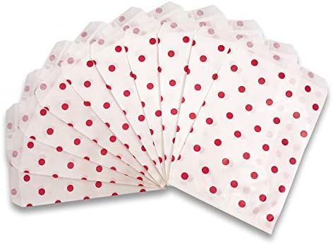 25 парчиња од 4 х 6 Црвена Полка Дор/Торби За Подароци Од Бела Хартија-Торби За Купување/Продажба/Торби