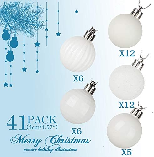Qinying 41pcs 4cm/1.57 Бели мини Божиќни топки украси распрскувани пластични украси топки топки за новогодишни украси за украси