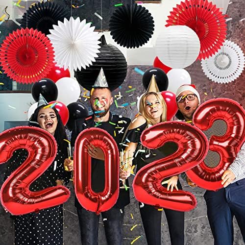 Адлкгг Црвени Украси За Дипломирање 2023 Балони, Новогодишни Материјали За Забави, Балони Од Латекс, Обесени Вентилатори За Хартија, Хартиени