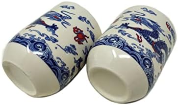 Твојот Колекционерски СЕТ Од 6 Источноазиски Дизајн Керамички Чаши За Чај Бели Со Син Змеј - 8 МЛ Капацитет Секој