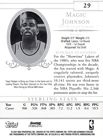 2006-07 Бауман Стерлинг #29 Меџик nsонсон игра Носена кошаркарска картичка на Лејкерс Jerseyерси