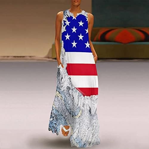 HCJKDU Sundress for Women 2023 V вратот без ракави на модата на модата за независност Макси фустан лабава летна сандерс со џебови