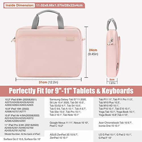 Торба за ракави со ракави од 9-11 инчи, торба за заштитна рачка на рамото одговара на iPad Air 5 10.9 2022, iPad Pro 11 M2 2022-2018, iPad 9/8/7th