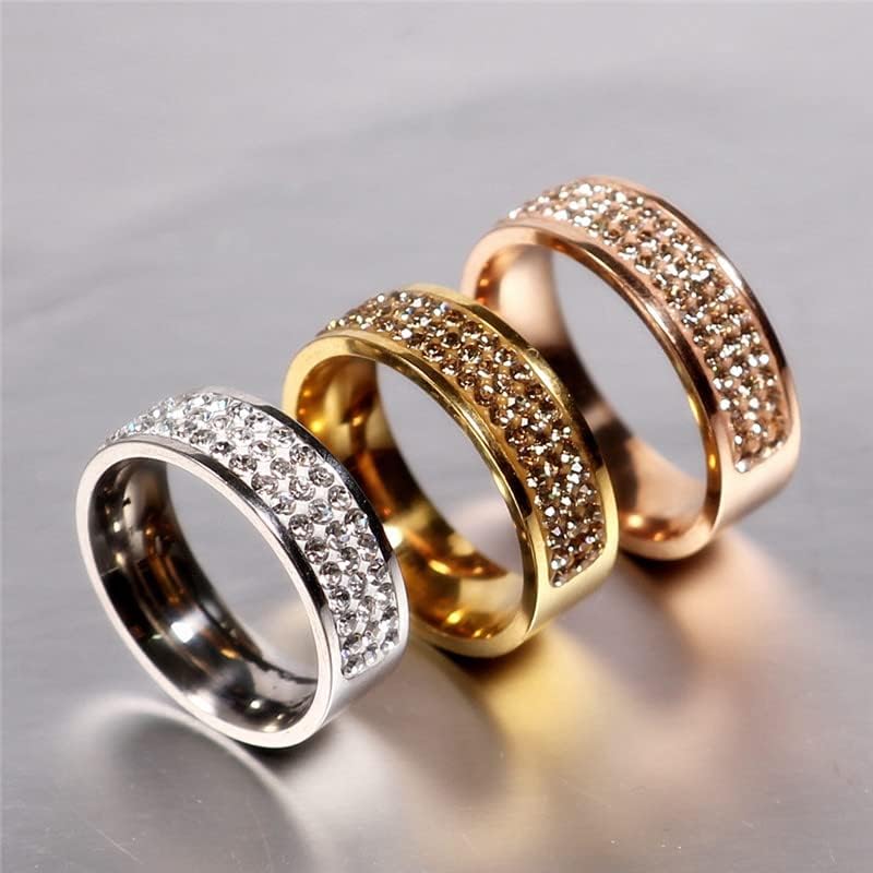 Koleso rose gold познат бренд циркон прстен 8мм половина круг три редови кристал 316L прстени за прсти за жени-68910