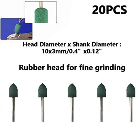 20 парчиња полирање на монтирани точки за полирање на битови за Dremel Derusting мелење за мелење ротирачки алатки （1/8 Шанк 10мм куршум