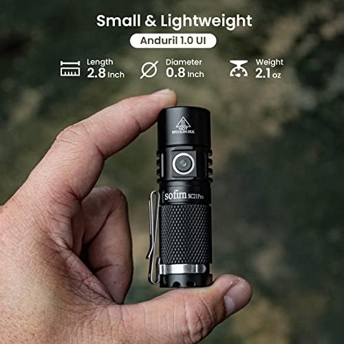 Sofirn мини фенерче, SC21 Pro 1100 High Lumen со надграден UI на Anduril, Small Pocket EDC светло со супер светла 90 високи CRI LH351D LED,