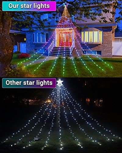 Flacchi Smart Christmas Star Lights, 12ft × 344leds на водопади жици светла со topвезда на дрвјата, контрола на апликации, чиста жица за украси