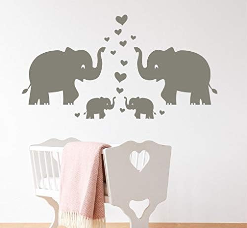 Симпатична Слон Семејство Со Срца Ѕид Налепници Бебе Расадник Декор Детска Соба Ѕид Налепници